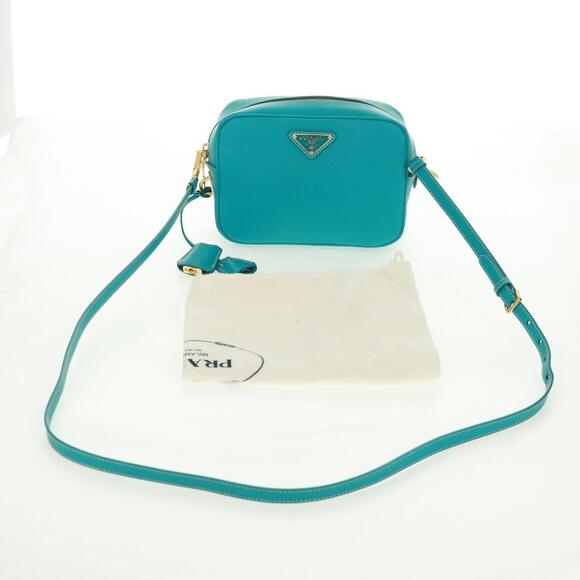 PRADA Shoulder Bag Safiano leather Turquoise Blue Gold Auth 159879SAV - Picture 12 of 16